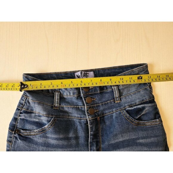 Vylette High Rise Skinny Jeans Distressed Denim Triple Button Waist Size 7 /28W - Picture 7 of 11